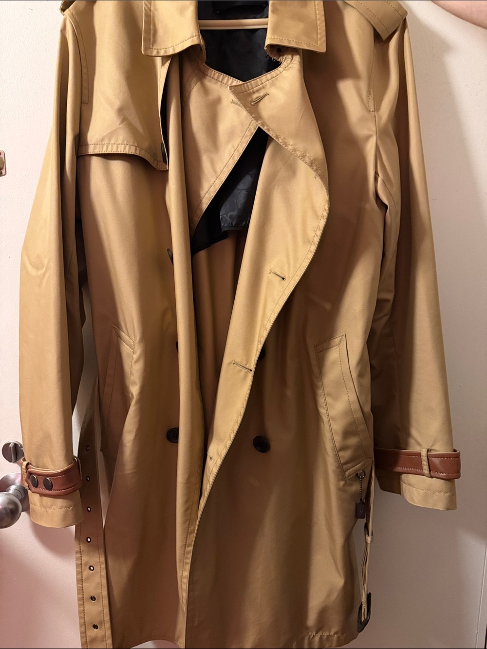 Coach Men's Camel Trench Coat with Brown Trim